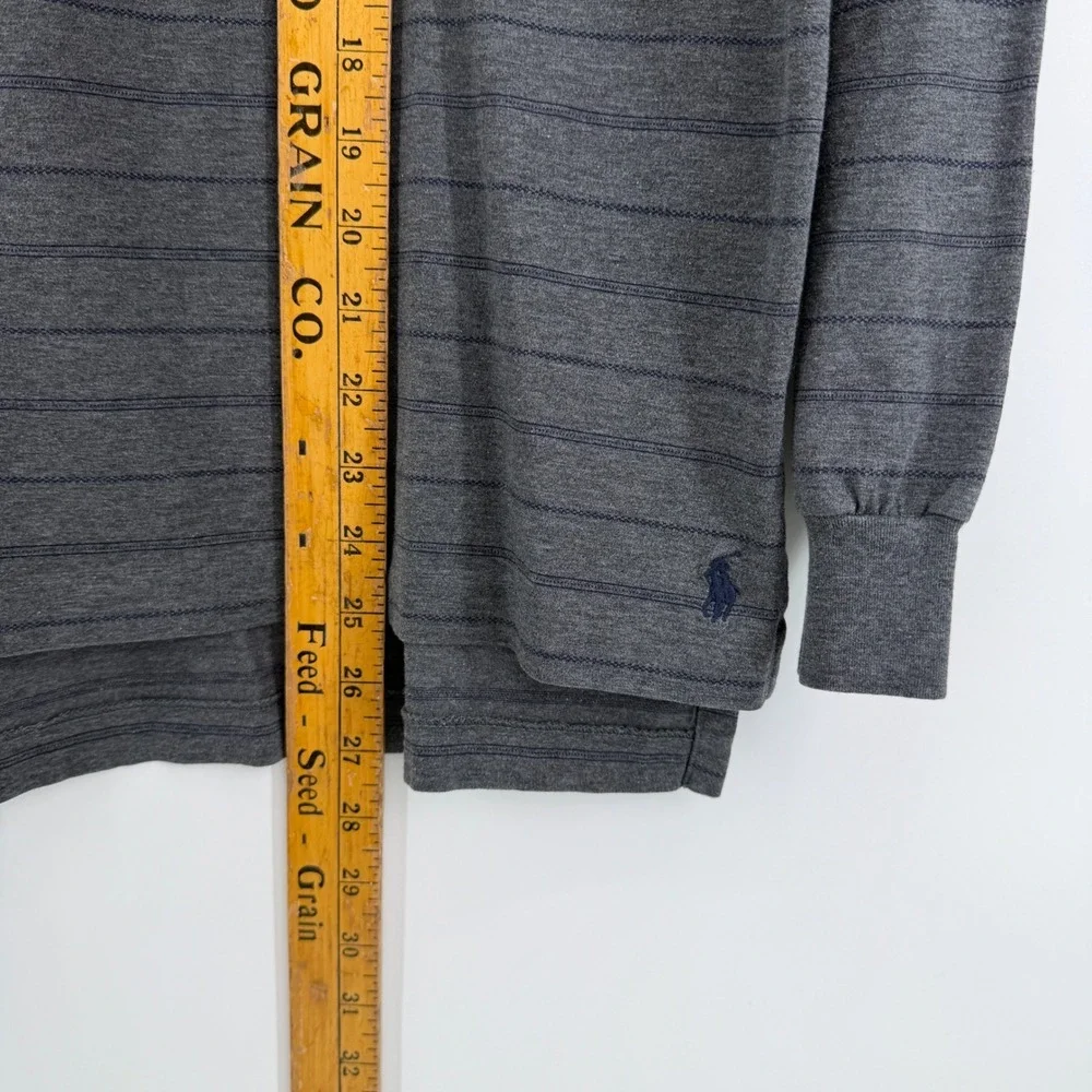 Polo Ralph Lauren Long Sleeve Polo Mens L Grey Striped Preppy Classic Logo VTG